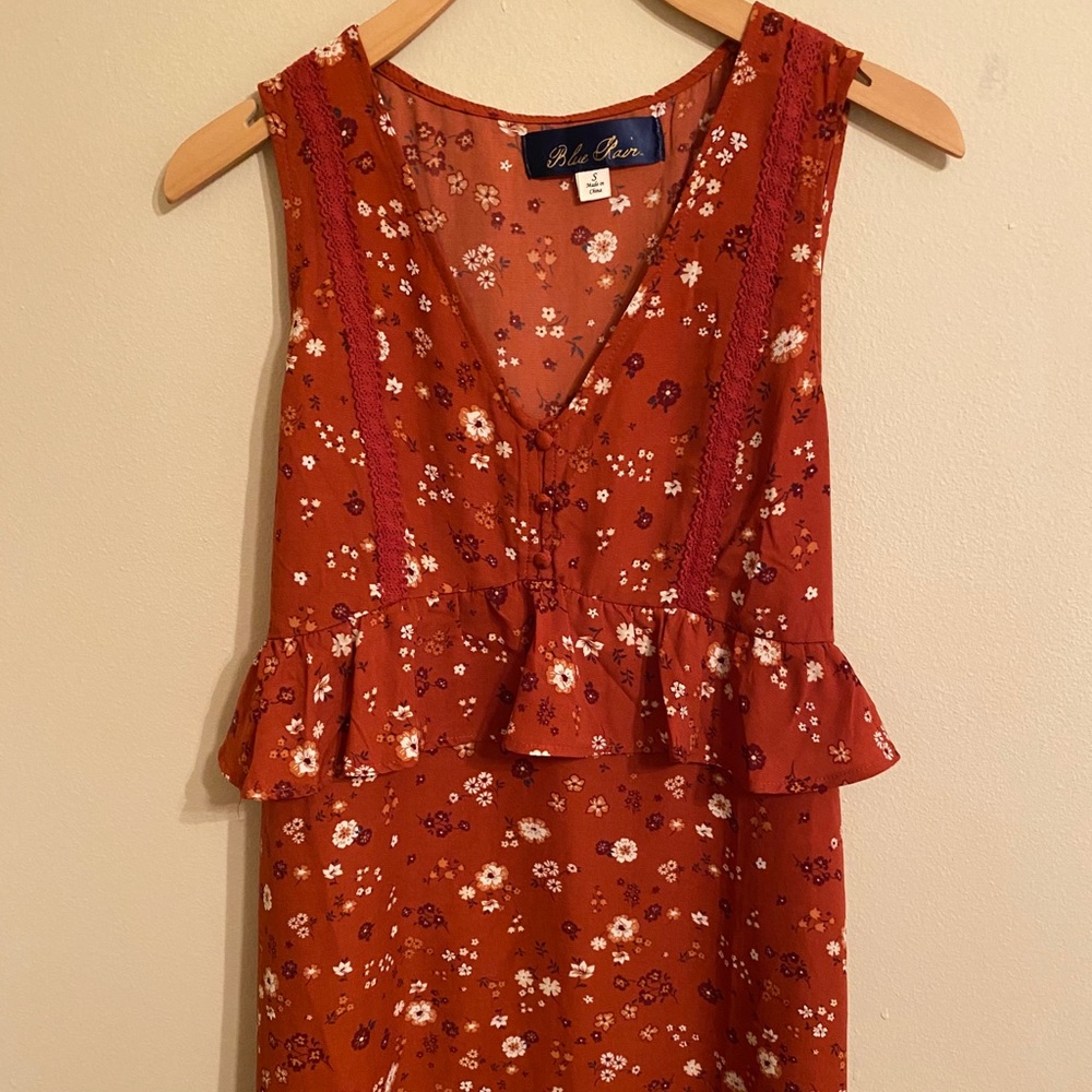 burnt orange floral tank top dress